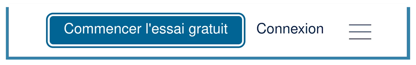 Illustration de l’amélioration de la mise en surbrillance des boutons. Une bordure plus épaisse entoure le bouton Commencer l’essai gratuit.