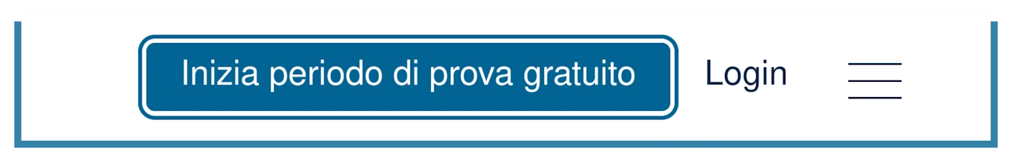 Illustrazione del miglioramento del focus di un tasto, con un bordo più spesso intorno al tasto “Inizia periodo di prova gratuito”