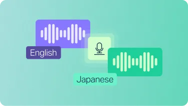 Image montrant comment les ondes vocales en anglais sont converties en ondes vocales en japonais via un microphone, afin de présenter DeepL Voice for Conversations.