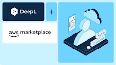 Een 3D-afbeelding van een cloud, een persoon en het woord "klant" in het Engels en Duits, met het DeepL-logo, een plusteken en het AWS Marketplace-logo.