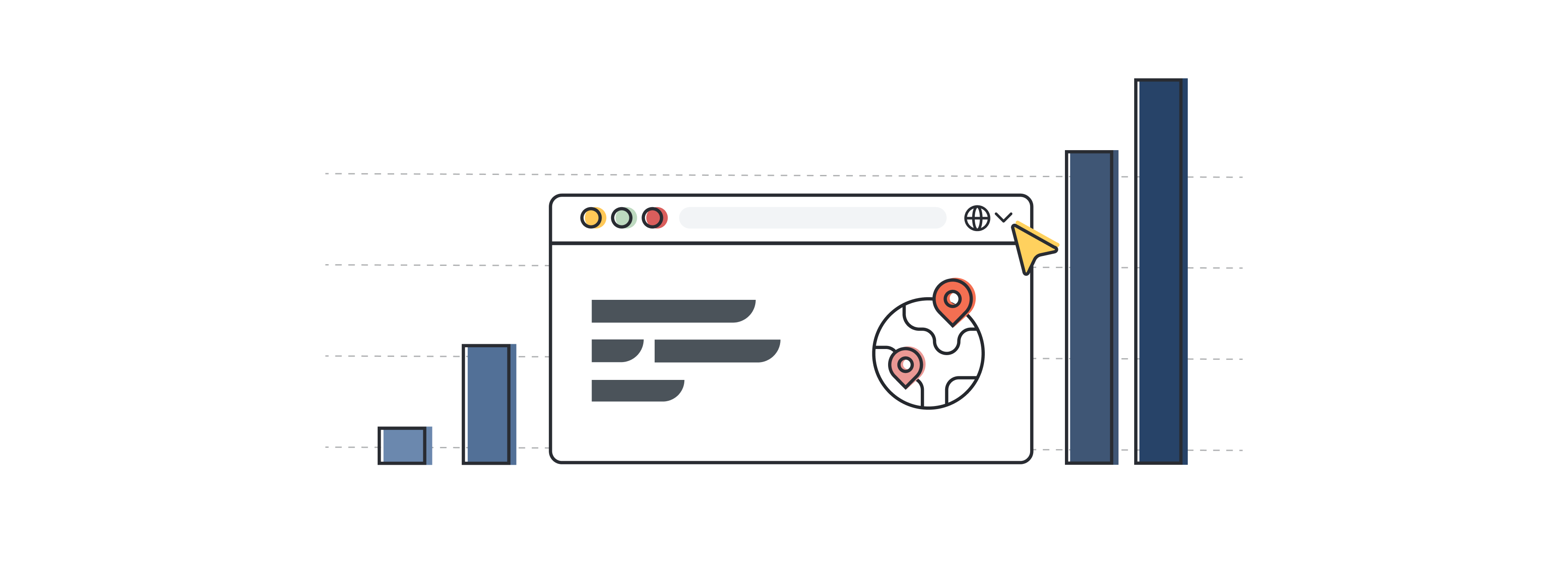 een afbeelding van een website-interface die de lokalisatie- en vertaalindustrie symboliseert. De afbeelding toont een staafdiagram dat de groei van een bedrijf weergeeft.