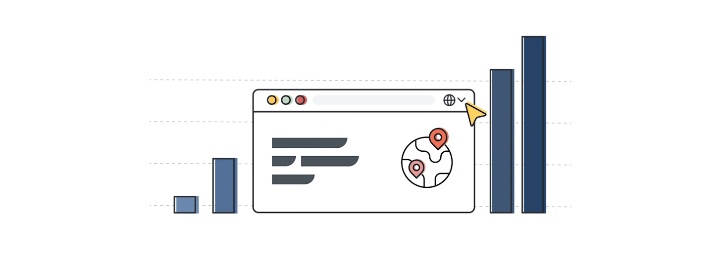 An illustration of a website interface representing the localization and translation industry with bars showing growth