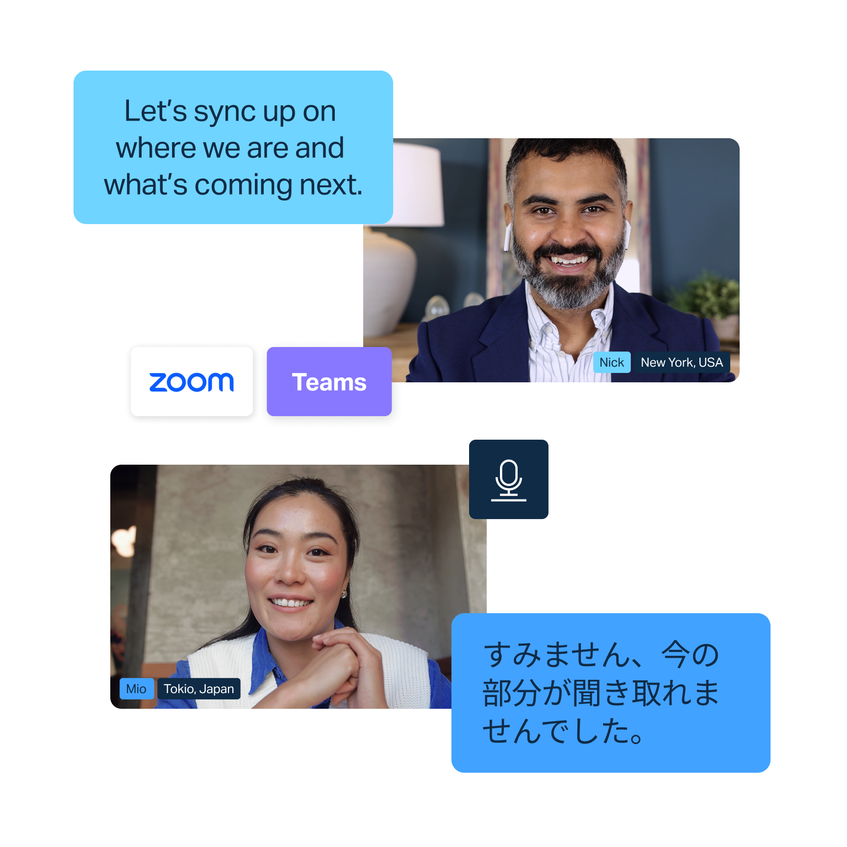 DeepL Voice for Meetings interface showing real-time speech translation in a video call