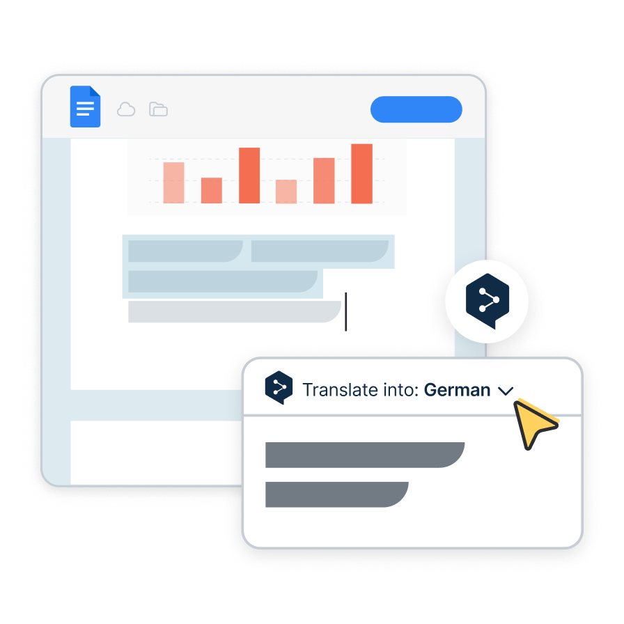 Afbeelding van een Google Doc en de browser-extensie van DeepL die wordt gebruikt om tekst naar het Duits te vertalen.