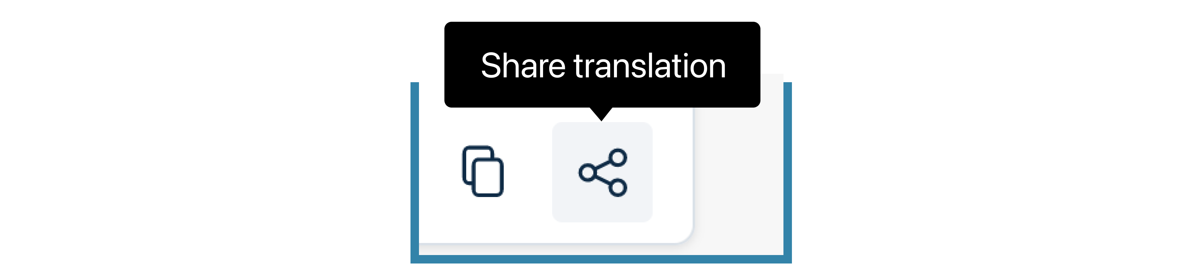 Illustration of improved Share Translation icon, with the words Share Translation populating above the icon.