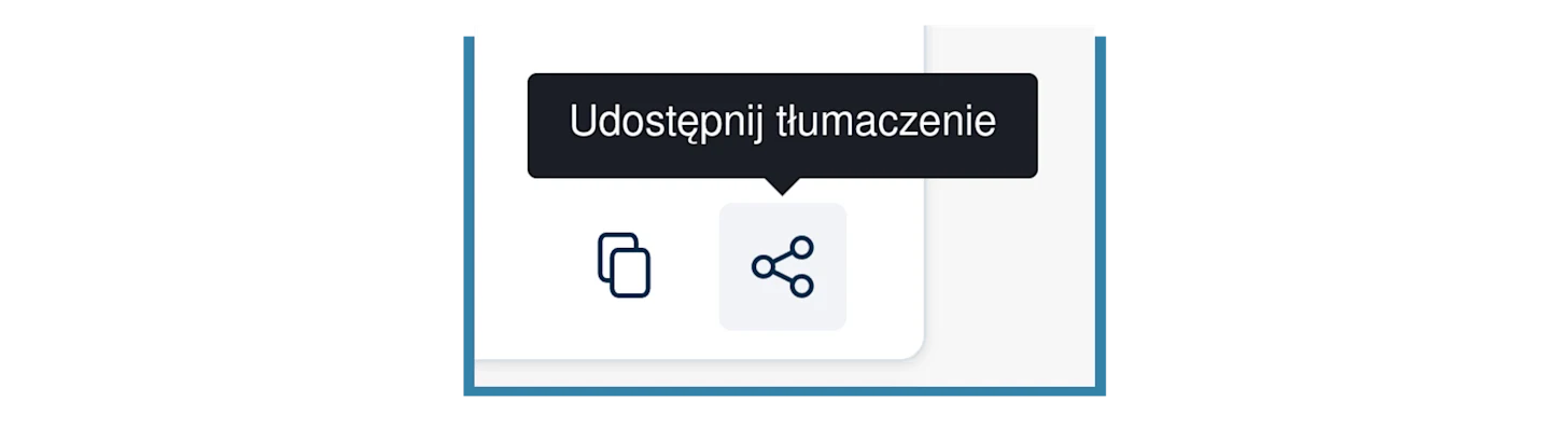 Ilustracja ukazująca ulepszoną ikonę „Udostępnij tłumaczenie”. Nad ikoną znajduje się napis „Udostępnij tłumaczenie”.