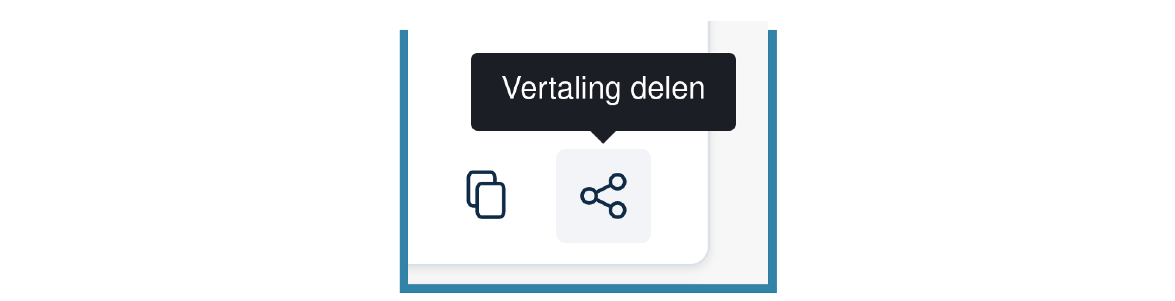 Afbeelding van het verbeterde pictogram voor "Vertaling delen". Boven het pictogram wordt de tekst "Vertaling delen" weergegeven.