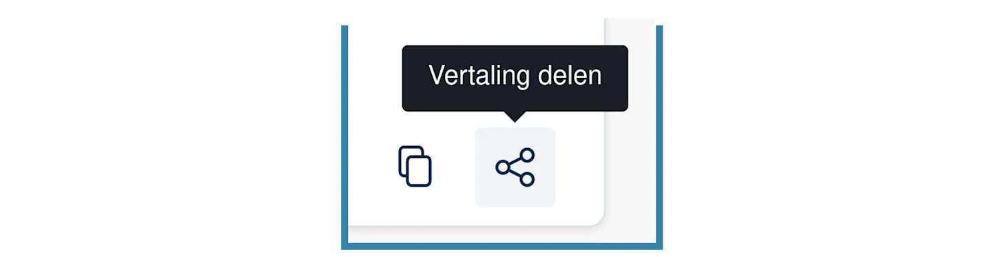 Afbeelding van het verbeterde pictogram voor "Vertaling delen". Boven het pictogram wordt de tekst "Vertaling delen" weergegeven.