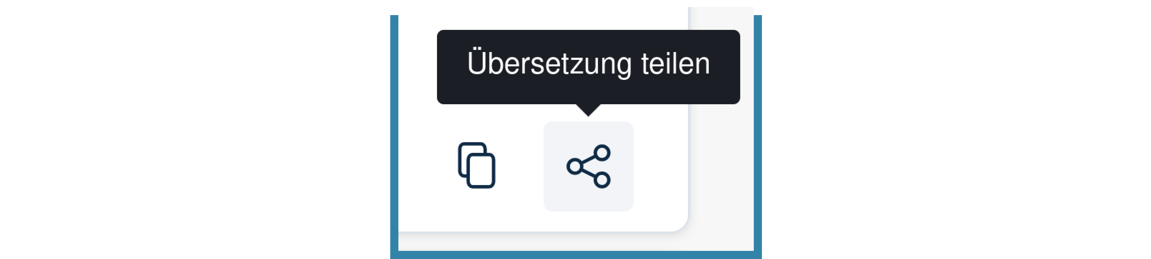 Bild des verbesserten Symbols für „Übersetzung teilen“. Der Text „Übersetzung teilen“ wird nun über dem Symbol angezeigt.