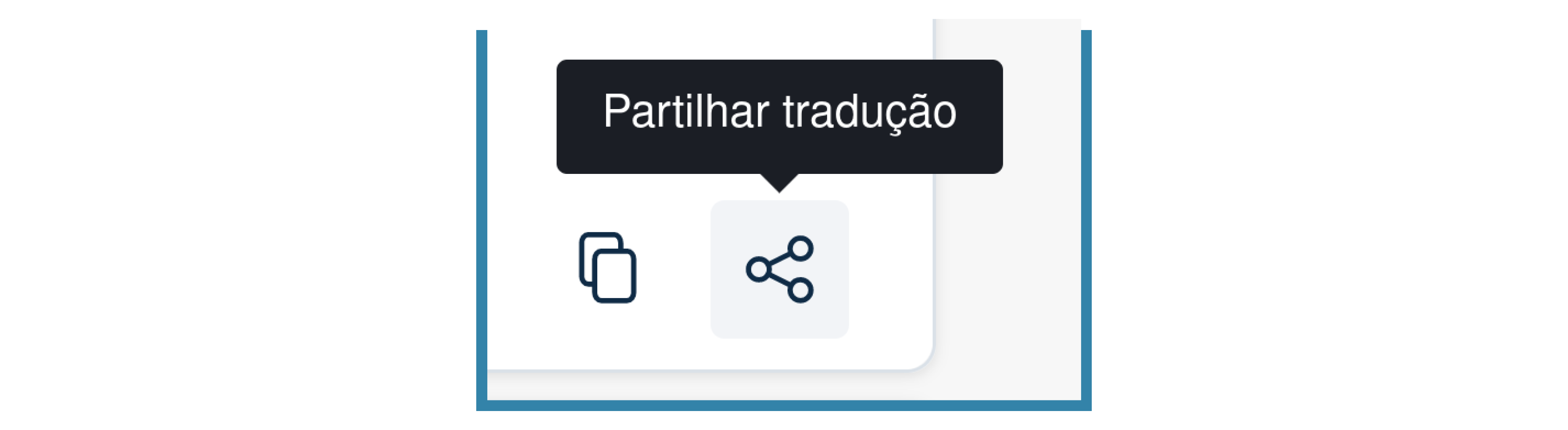 Ilustração do ícone de "partilhar tradução", com as palavras "partilhar tradução" acima do ícone.