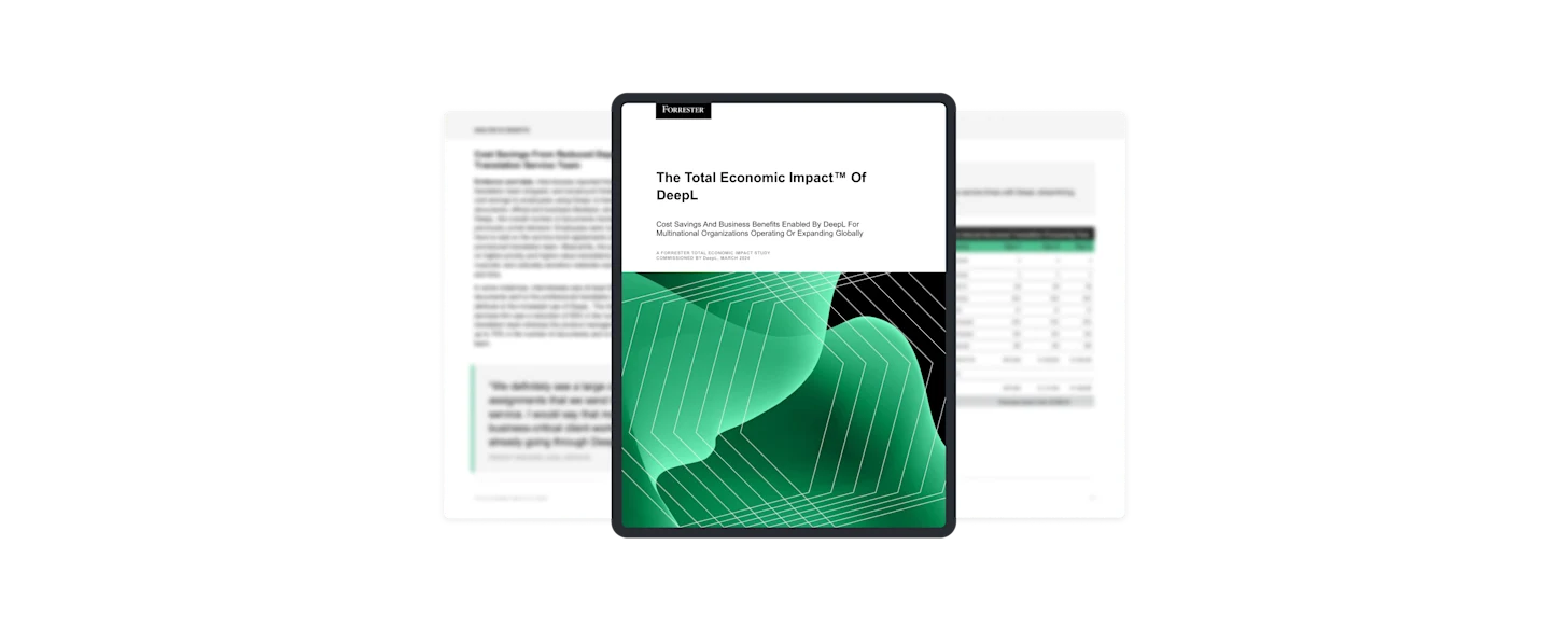 Cover of DeepL's Total Economic Impact (TEI) complete study, Forrester TEI study