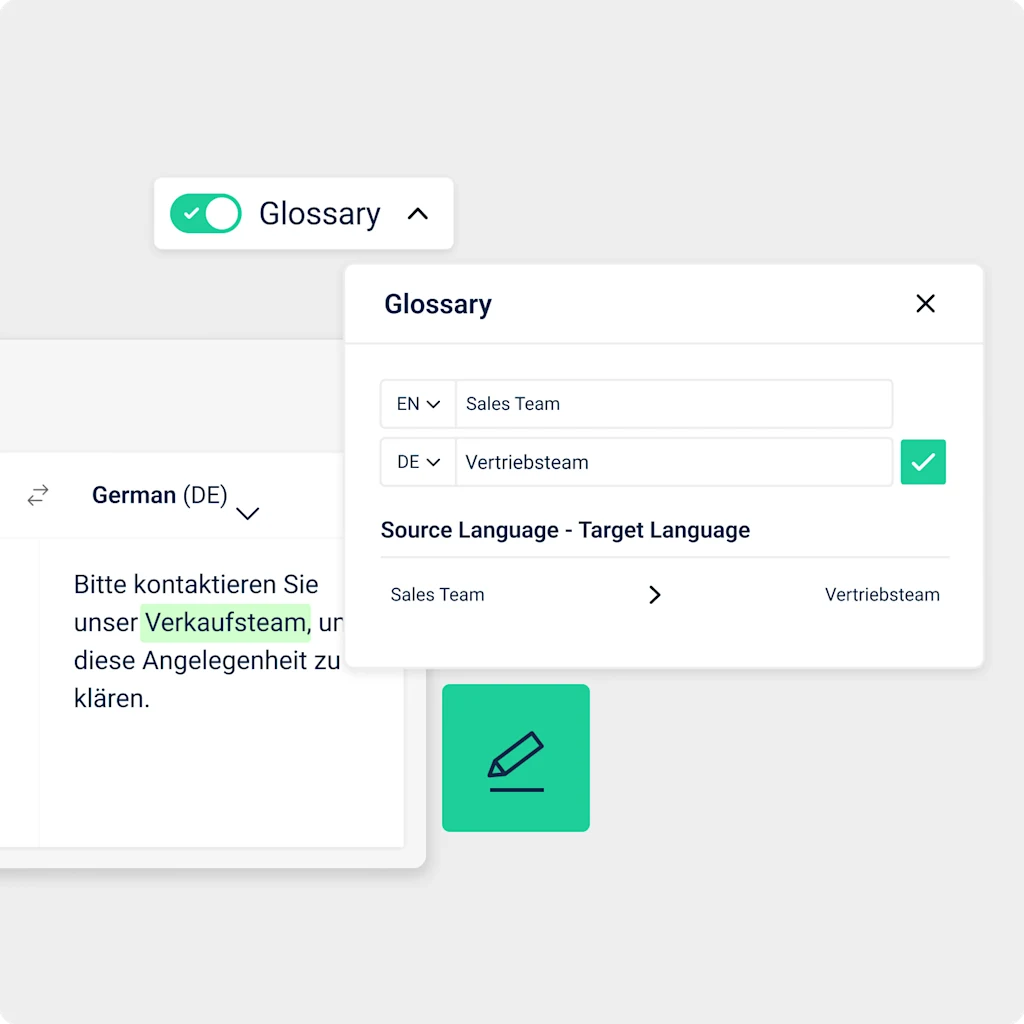 Image of glossary UI showing how to create a glossary