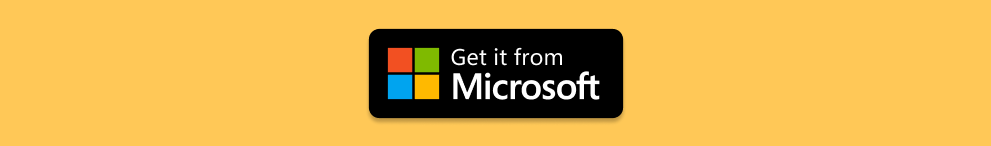 Bild eines Microsoft-Badges auf gelbem Hintergrund, der auf den DeepL-Eintrag im Microsoft Store verweist