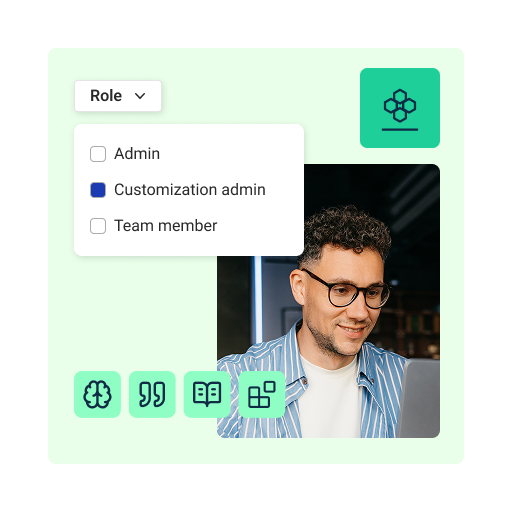 A man is selecting Customization admin on the Customization Hub interface.