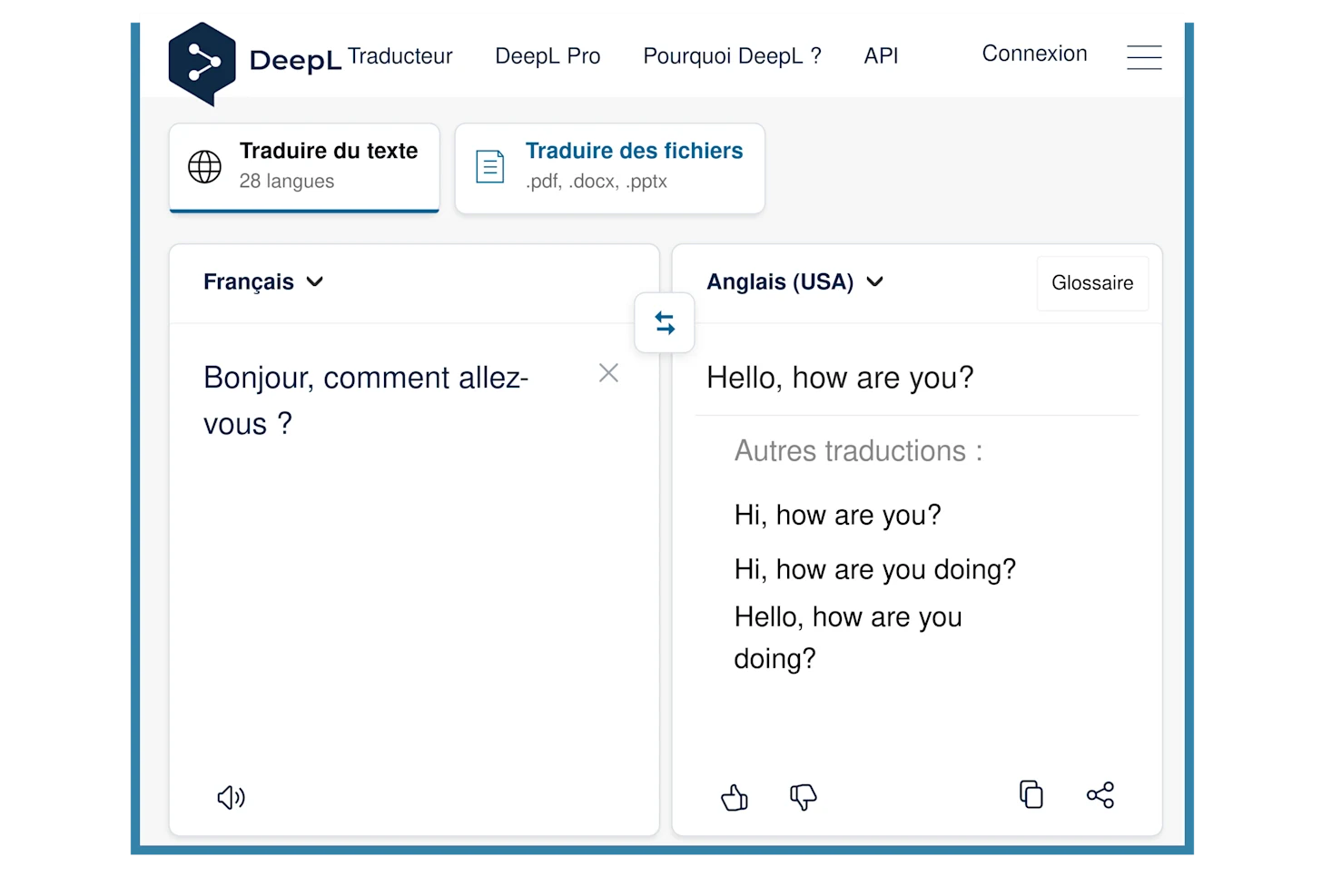 Capture d’écran du traducteur en ligne avec un zoom prononcé, qui facilite la lecture sans déformer la page.