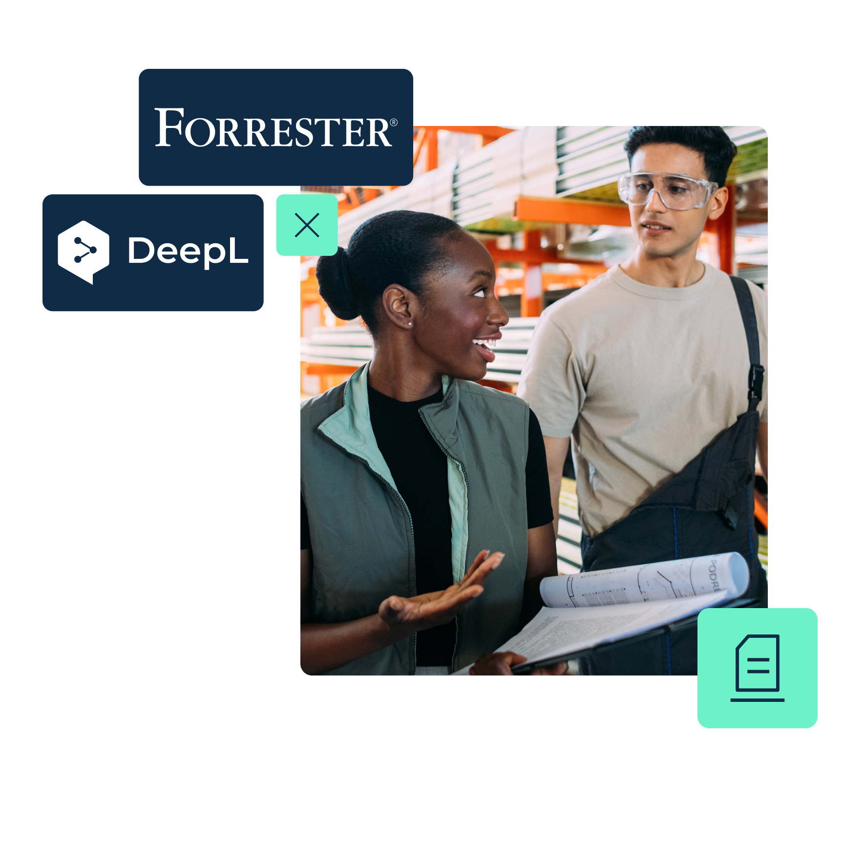 DeepL and Forrester logos with two people