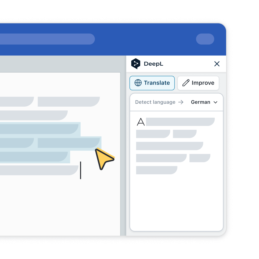 Image du complément Microsoft Word de DeepL, détectant automatiquement la langue source et traduisant en allemand.