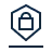 Icon with a pear-shaped hexagon and a lock in the centre showing security and trust.
