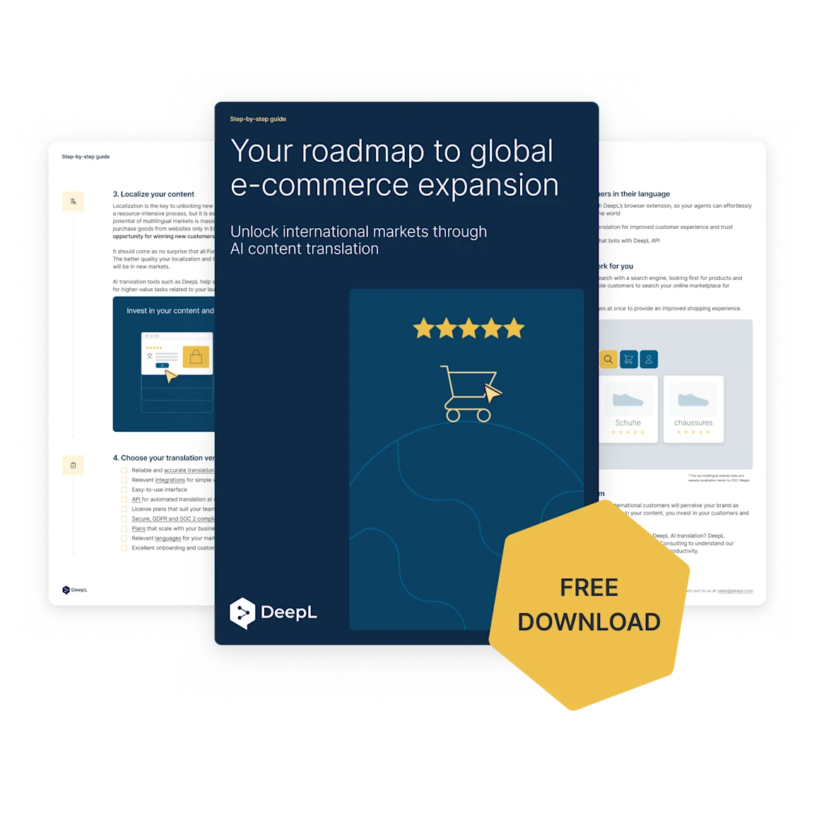 Illustration of e-commerce guide with "Free download" sticker