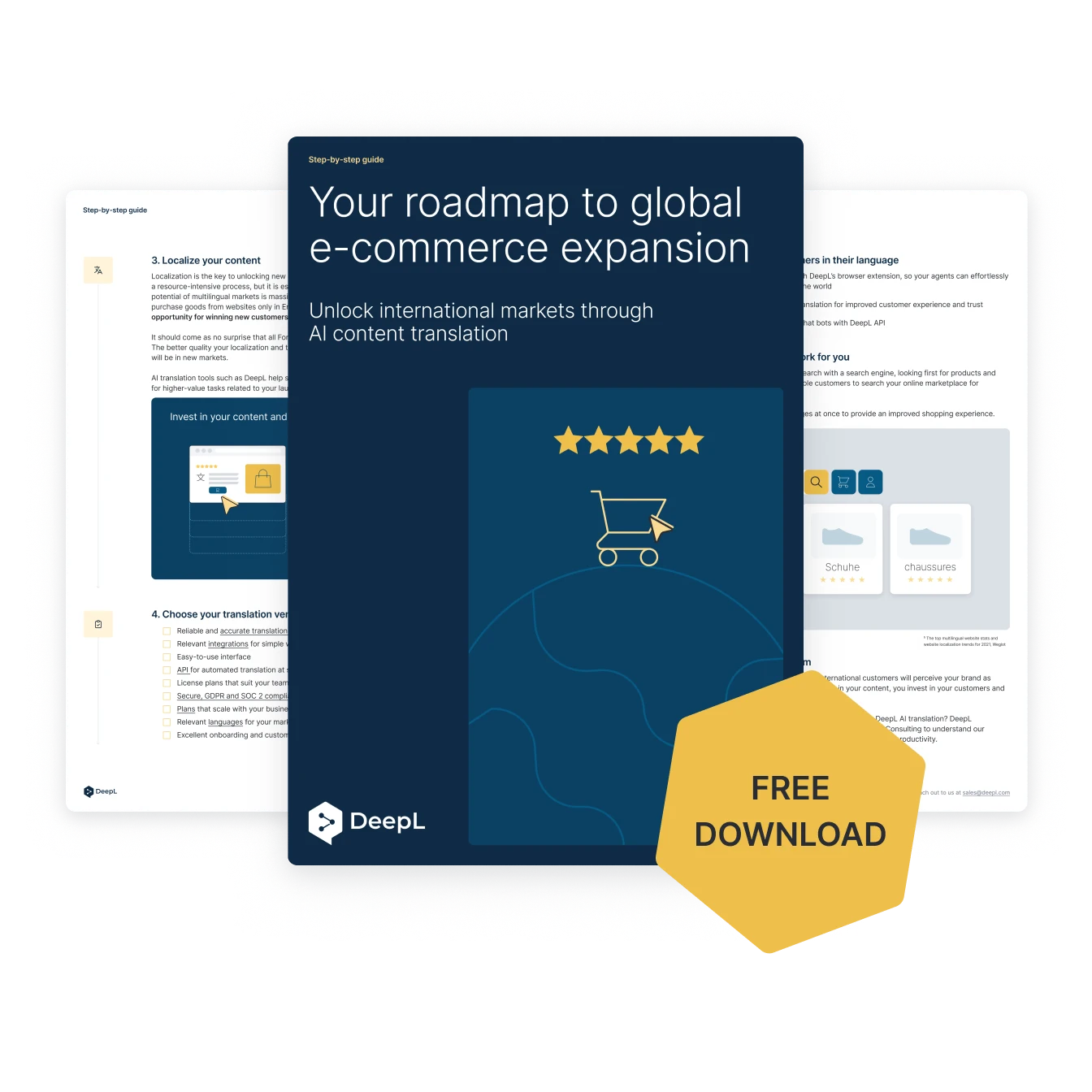 Illustration of e-commerce guide with "Free download" sticker