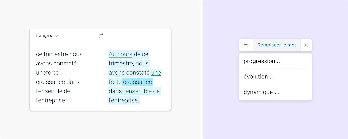 Illustration d'une phrase contenant des fautes d'orthographe corrigées par notre correcteur grammatical