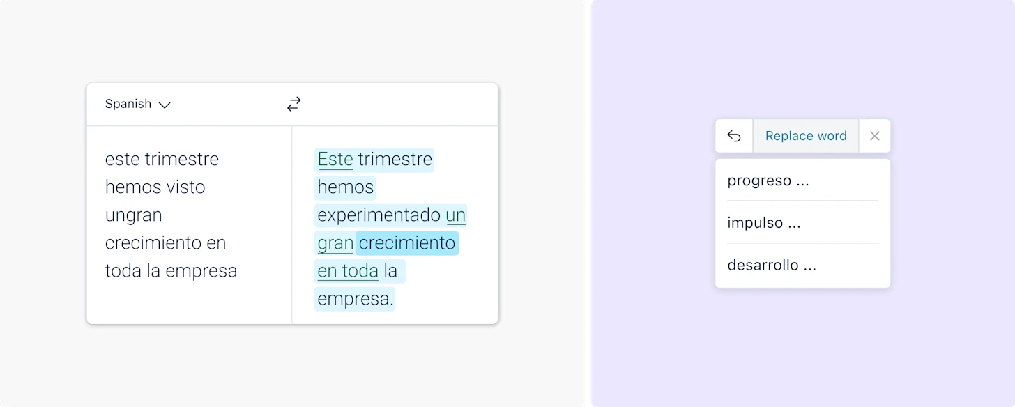 illustration showing a sentence with spelling mistakes getting correct spelling via our grammar check