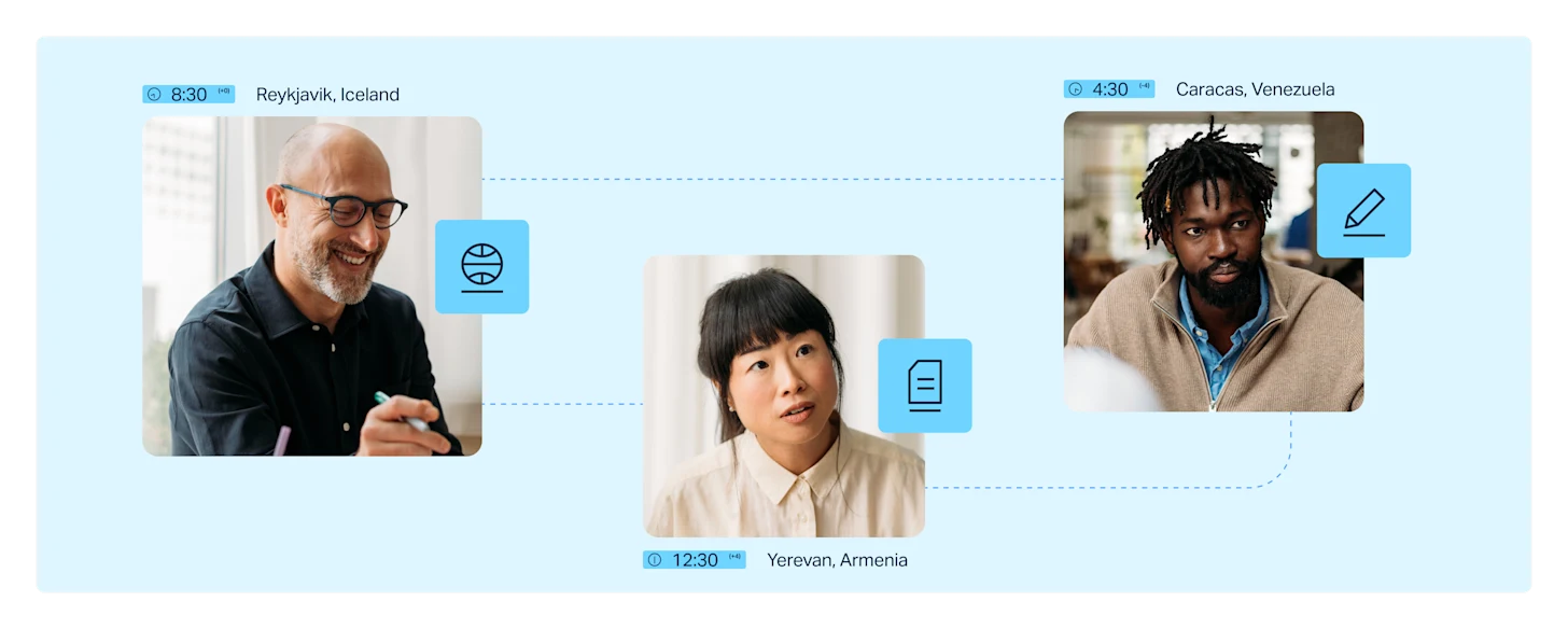 Images of three people connected via lines