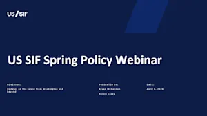 US SIF Spring 2026 Policy Webinar slide deck cover