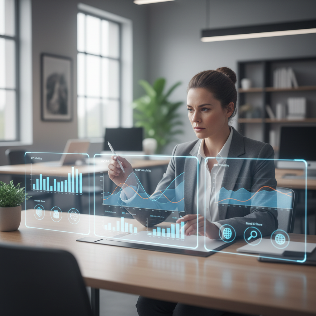 Analyst comparing brand performance charts during a competitive AEO GEO analysis across ChatGPT, Perplexity, and Google AI Overviews