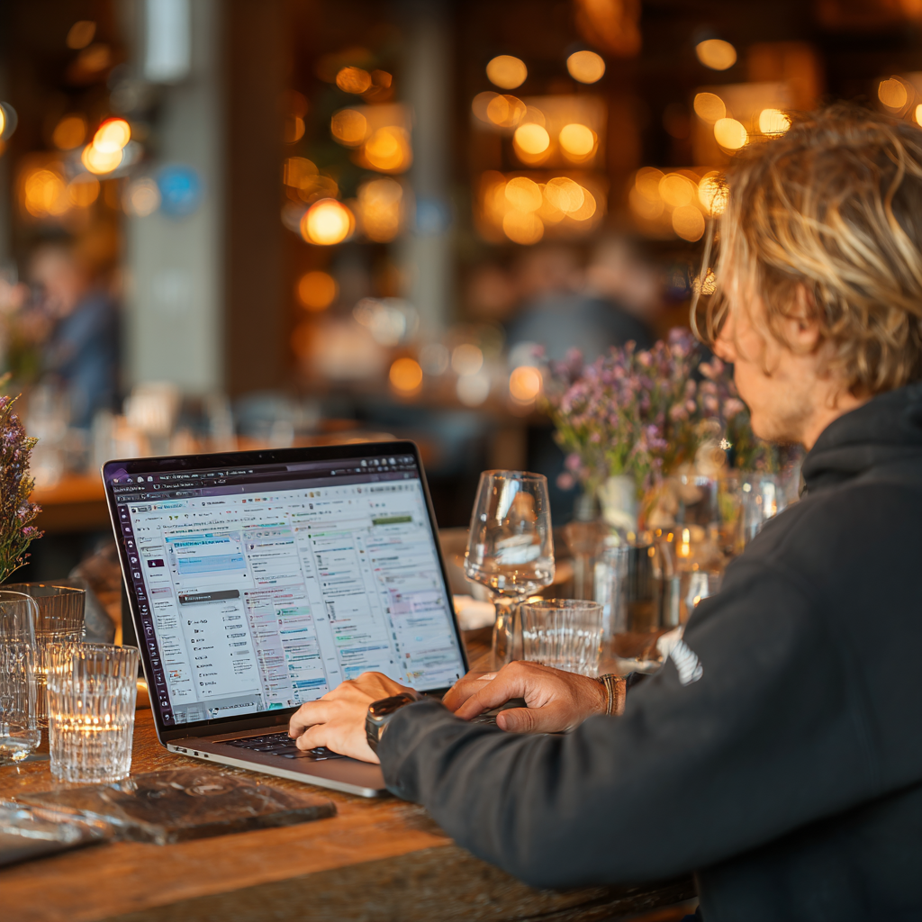 Professional startup founder working on laptop with content automation platform, showing how content automation explained practically