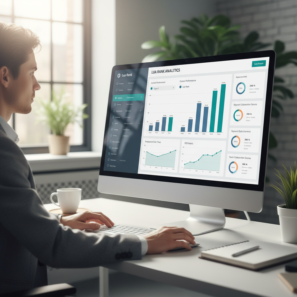 Marketing professional analysing AI search rankings on screen, exploring a Lua Rank alternative to track visibility across ChatGPT and Google