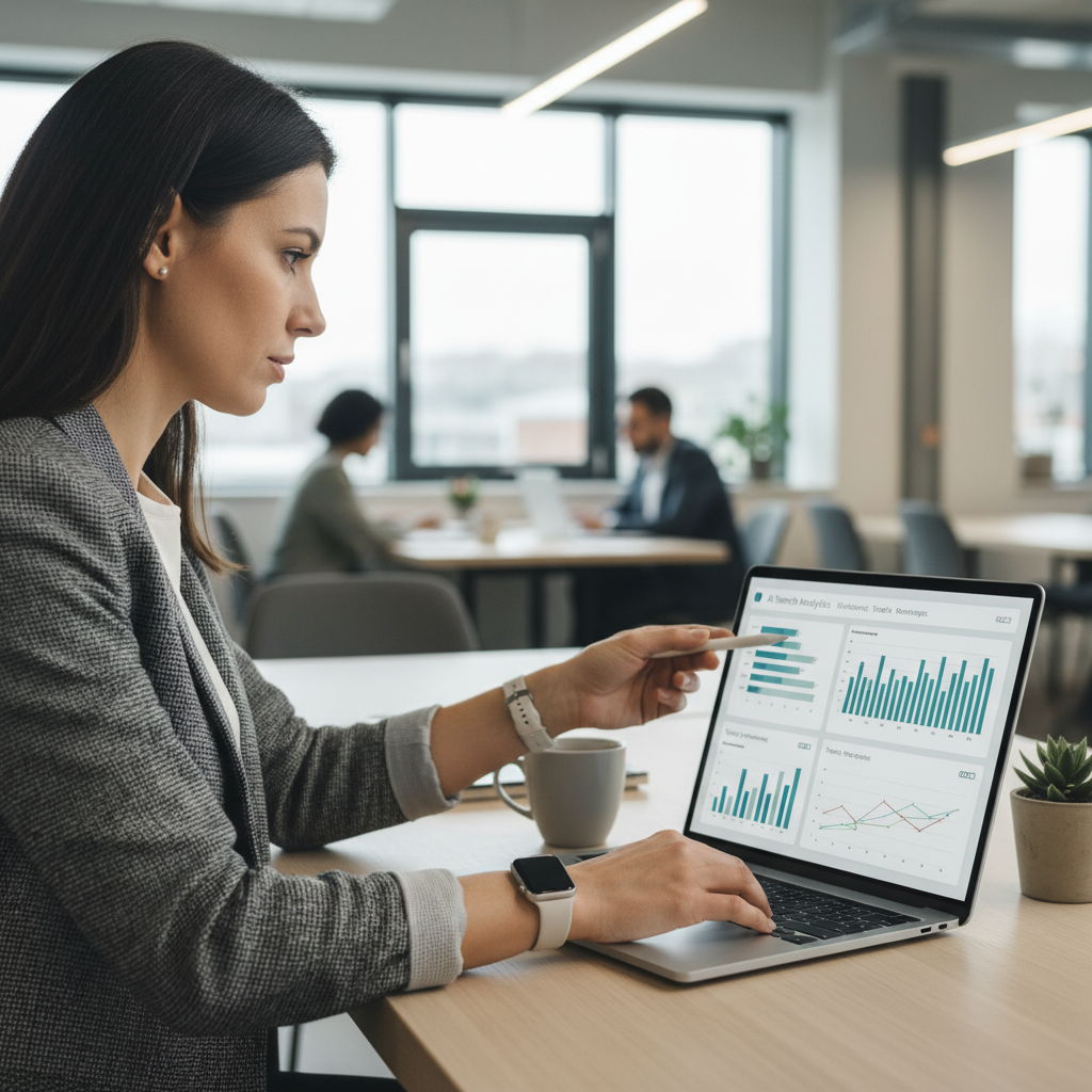Marketing director reviewing AI visibility data, reflecting the insights shared in the cited-newsletter for brand growth