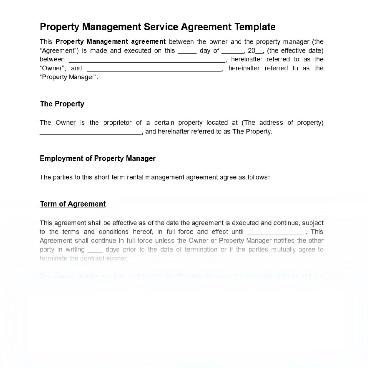 Short-Term Rental Property Management Service Agreement Template