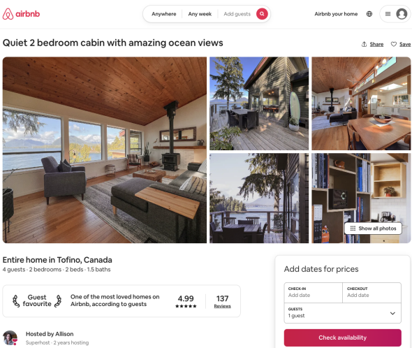 Hostaway Customer Airbnb Listinr: Entire home in Tofino 