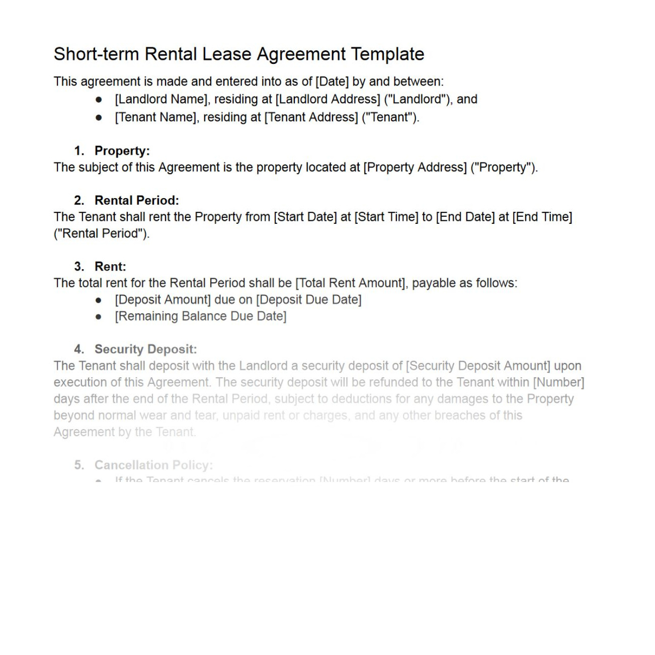 Short-term Rental Lease Agreement Template