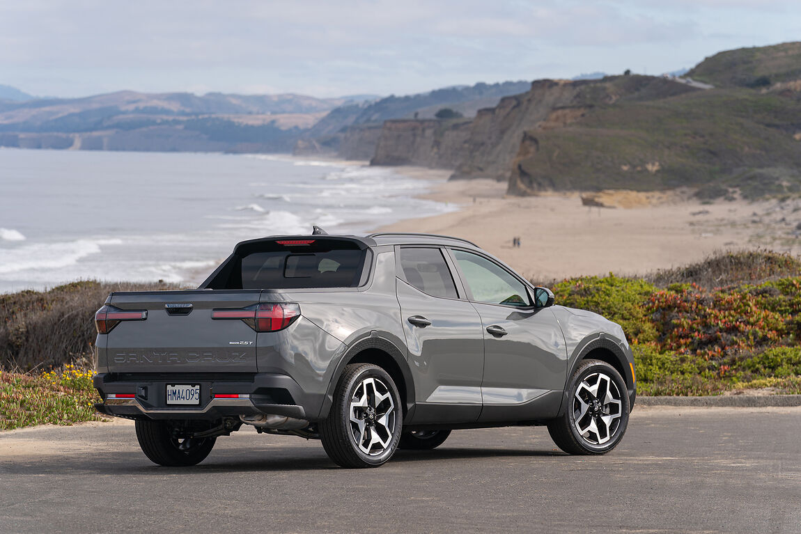 a 2022 hyundai santa cruz near a beach