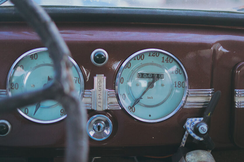 dashboard and meter of a red car