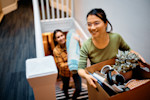 Landlord showing a woman an apartment flat.