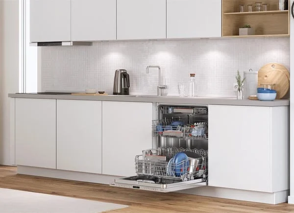 A built-in dishwasher in a kitchen.