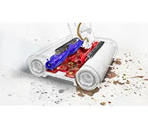 Une vue en coupe montrant les rouleaux secondaires en train de séparer les débris secs des rouleaux principaux