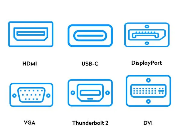 Différentes connexions d'ordinateurs portables