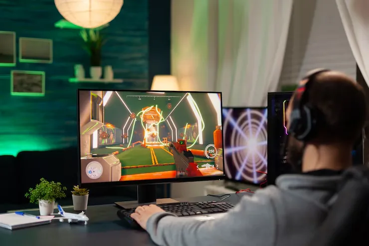Homme sur PC de jeu