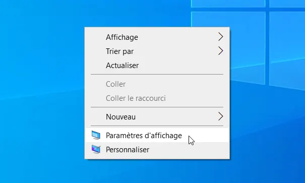 Paramètres d'affichage Windows