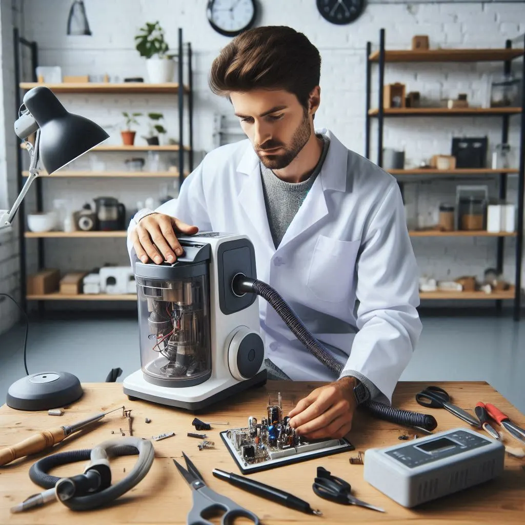 Réparateur blouse blanche repare aspirateur