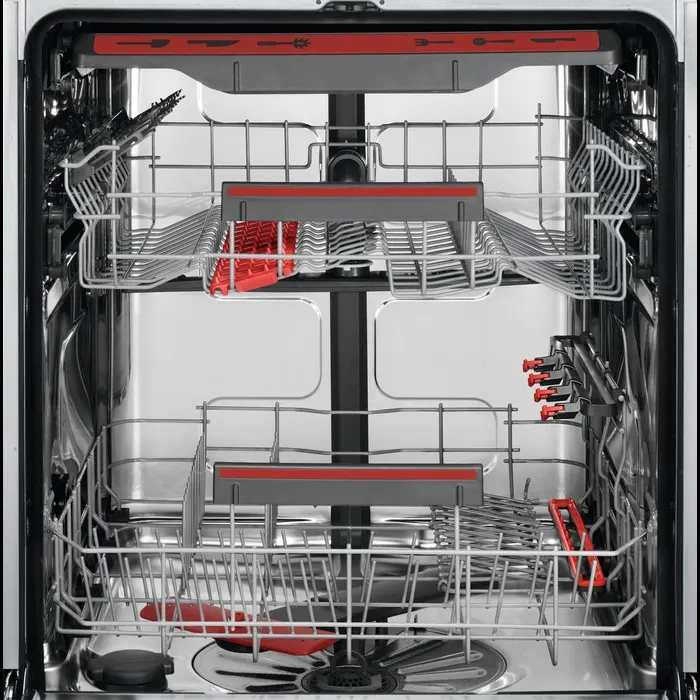 A dishwasher with a basket.