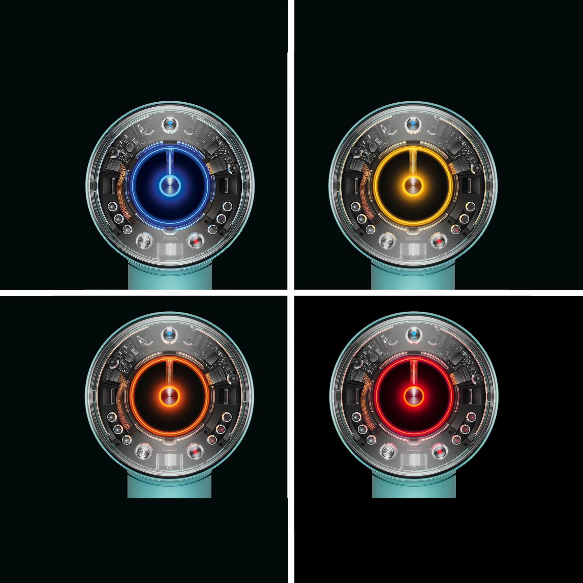 Close-up van de blauw oplichtende capsuleverlichting