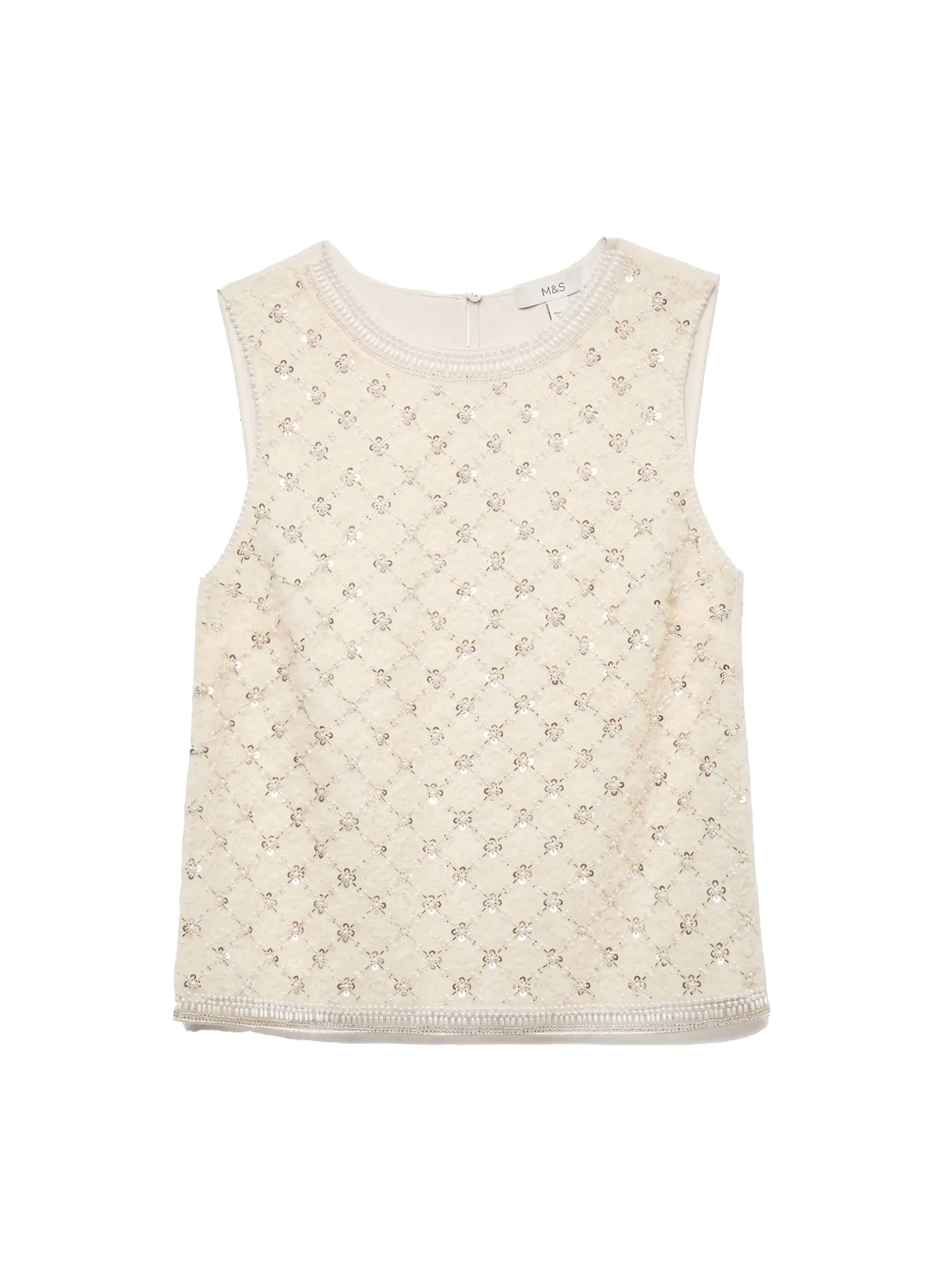 Cream embellished shell top