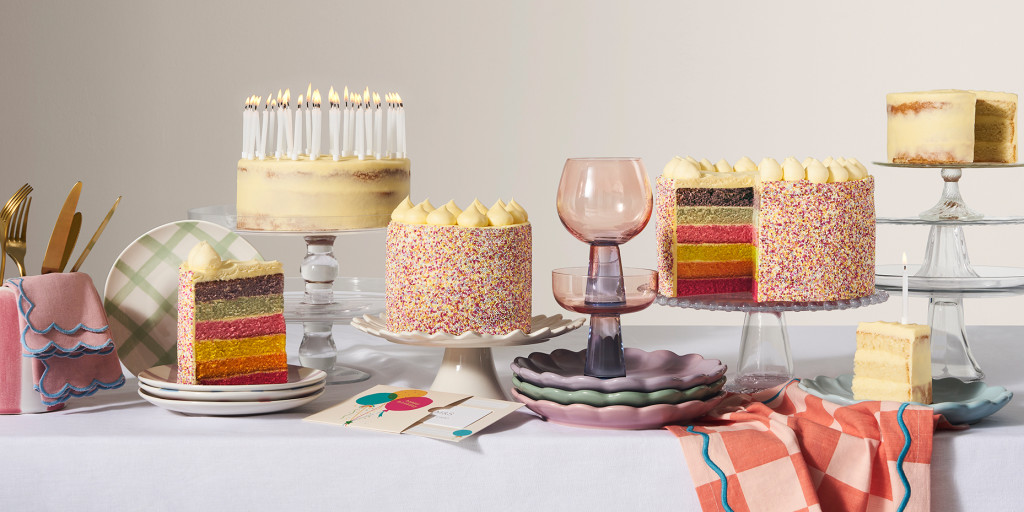 Decorative with birthday rainbow cake with candle  