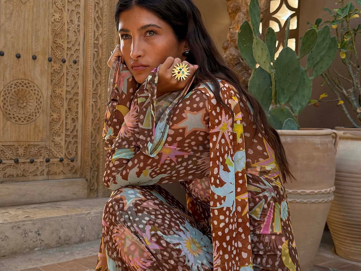 Woman in patterned dress