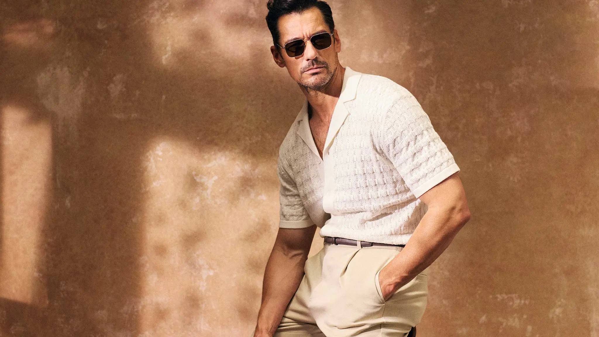 David Gandy in cream outfit